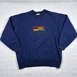 VTG San Francisco Pier 39 Embroidered Blue All American Sweatshirt Adult Med